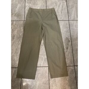 COS Women Olive Green Wide Leg Pants Elastic Waist Cotton Size 2